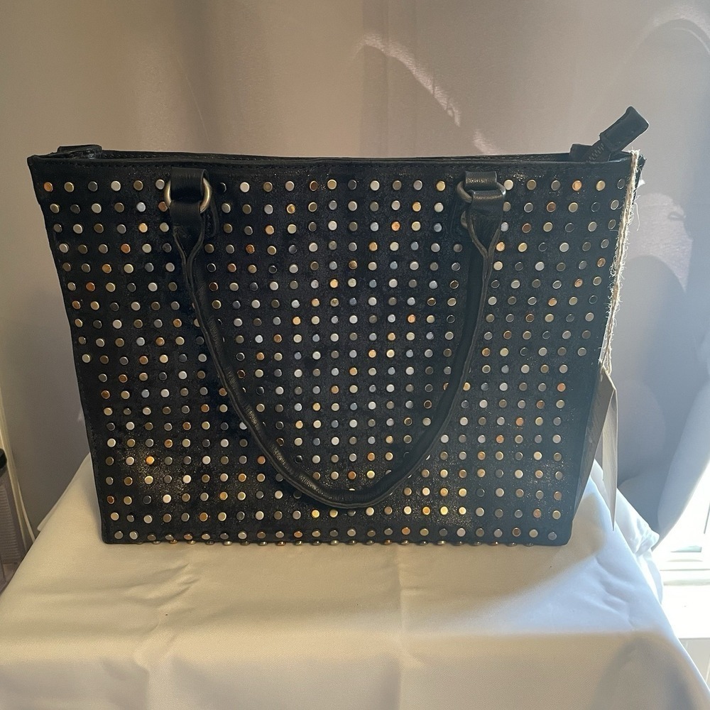 Patricia Nash Zancona Leather Black Studded Large Tote Purse Handbag NWT $249